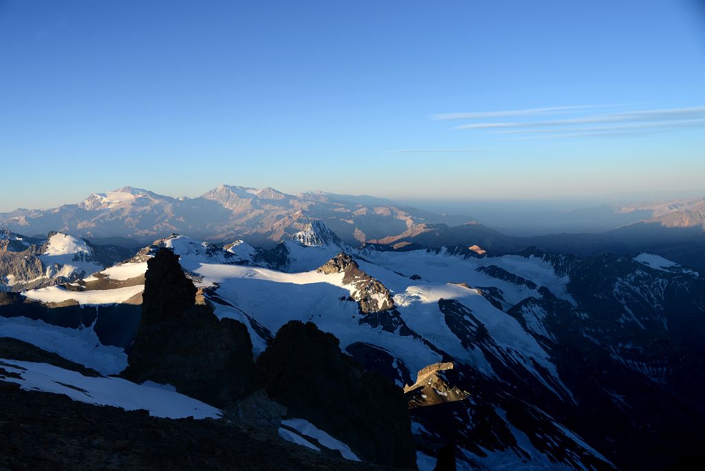 26 Cerro Bonete del Norte, Zurbriggen, Cupola de Gussfeldt, Reichert, La Mano, Cerro Link, Fitzgerald With La Mesa, Mercedario, Alma Negra, Ramada Beyond At Sunset From Aconcagua Camp 3 Colera